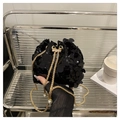 Black sequin bucket bag with gold chain strap and pearl charm for evening style - Black