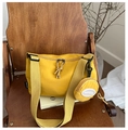 Detail of yellow nylon tote bag featuring adjustable wide strap and detachable coin purse - Yellow