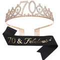 70th Birthday set with sparkling rhinestone crown and black 70 & Fabulous sash - 70th Gold And Black Set