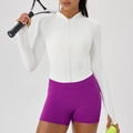 Veste de yoga blanche à col montant et short de sport violet ajusté pour femme - S / Blanc