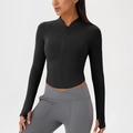 Veste de yoga noire ajustée avec col montant, fermeture éclair et passe-pouces - S / Noir