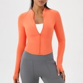 Veste de yoga orange vif pour femme avec fermeture éclair, passants pouces et coupe - S / Orange Tropical