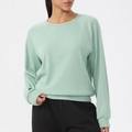 Sudadera de mujer verde claro en punto gofrado con cuello redondo y manga ranglán - S / Verde Claro