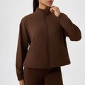 Damen Sportjacke in Schokoladenbraun mit Fleecefutter, Stehkragen und Reißverschluss - S / Dunkelbraun
