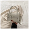 Minimalist white leather crossbody bag with decorative bow and top handle for women - White