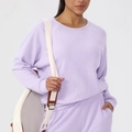 Conjunto deportivo de punto gofrado lavanda para mujer con top de manga larga - S / Púrpura Espuma de Mar