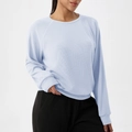 Sudadera de mujer azul claro de punto gofrado con cuello redondo para deporte y ocio - S / Azul Bebé