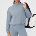 Damen Yoga-Jacke mit Fleece-Futter in Nebelblau, Stehkragen und Reißverschluss - S / Graublau