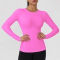 Slim fit long sleeve yoga top in vibrant neon pink high-stretch quick-dry fabric - S / Tops / Pink