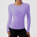 Women's slim fit purple long sleeve yoga top with moisture-wicking fabric and flatlock seams - S / Tops / Lavender