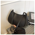 Chic black litchi grain crescent shoulder bag for women with elegant zipper closure - Black