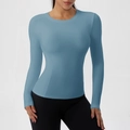 Slim fit long sleeve yoga top for women in fog blue high elasticity quick dry fabric - S / Tops / Fog Blue