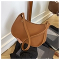 Minimalist brown half-moon underarm bag made of smooth synthetic leather with gold hardware - Brown