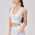 White ribbed yoga tank top with high elasticity and matching sports skirt for fitness - S / White