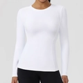 Slim fit white long sleeve yoga top with contoured stitching for high-impact workout - S / Tops / Pure White
