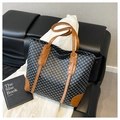 Grand sac fourre-tout gris noir à pois avec finitions en cuir marron élégant - Noir
