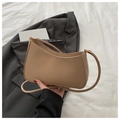 Minimalist khaki leather crescent shoulder bag with elegant gold-tone metal hardware - Khaki