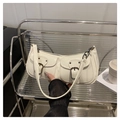 Retro cream white faux leather baguette bag with double front buckle pockets and shoulder strap - White