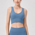 Brassière de yoga côtelée bleu brume avec larges bretelles et haute élasticité - S / Haut (12118) / Bleu
