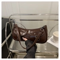 Vintage dark brown wax leather underarm bag with double pockets and silver buckles - Coffee