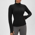 Schwarze Yoga-Jacke mit Stehkragen und Daumenlöchern für Damen zum Laufen - S / Nicht Gefüttert / Schwarz