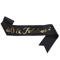 Écharpe d'anniversaire noire scintillante avec texte doré 40 & Fabulous pour fête - 40 & Fabulous Noir Or