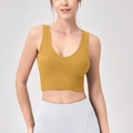 Débardeur de yoga côtelé jaune gingembre ajusté avec col en V et large bande de soutien - S / Haut (12118) / Jaune Gingembre