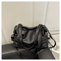 Large black soft leather tote bag with natural wrinkles and silver-toned hardware - Black