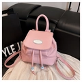 Rosafarbener minimalistischer Kunstleder-Rucksack mit Kordelzug und Tragegriff - Rosa