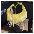 Yellow pleated cloud handbag with pink heart pendant and woven rope decoration - With Pendant Style / Yellow