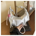 Silver metallic pleated cloud bag with FASHION logo and pink heart pendant accessory - With Pendant Style / Silver