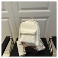 Close-up of minimalist white mini backpack showing leather texture and zipper details - White