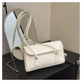 White minimalist baguette bag with bow detail and twin shoulder straps in glossy PU - White