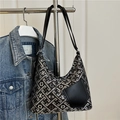 Grote jacquard shopper in donkergrijs met geometrische bloemmotieven en lange hengsels - Zwart