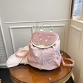 Pink canvas backpack for kids featuring a guava fruit slice design and green top handle - Guava Style (QS-9848) / Pink