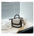 Mini white crossbody bag with cherry embroidery and brown leather trim for girls - Coffee without Pendant