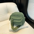 Grass green corduroy crossbody bag with front flap pocket and adjustable strap - Green