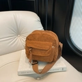 Vintage brown corduroy crossbody bag with adjustable strap and front pocket detail - Brown
