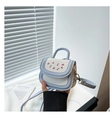 Light blue and cream PU leather mini crossbody bag with cute red cherry pattern and golden hardware - Blue Without Charm