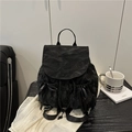 Sac à dos noir en nylon avec nœuds décoratifs et poches à cordon style tendance - Noir