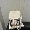 Sac à dos en nylon blanc crème avec texture plissée et nœuds noirs pour femmes - Blanc