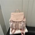 Sac à dos en nylon rose avec nœuds décoratifs en ruban blanc et fermeture cordon - Rose