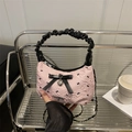 Borsa a spalla rosa stile balletto con fiocchi neri e tracolla a catena in metallo - Rosa