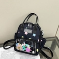 Schwarzer japanischer Ita Bag mit bunten Sternen und transparentem PVC-Sichtfenster - Schwarz