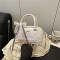 Borsa bowling bianca con pizzo, fiocco argento e tracolla rimovibile regolabile - Bianco