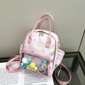 Rosafarbener japanischer Schulrucksack mit PVC-Sichtfenster und bunten Sternmustern - Rosa