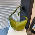 Avocado green crescent shoulder bag in glossy leather with silver hardware finish - Green