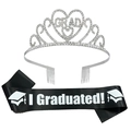 Détail de la couronne GRAD en strass argentés et écharpe noire I Graduated pour fêtes - Noir Argenté / Couronne Argentée + Écharpe Noire (Lettres Argentées)