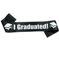 Elegant black satin I Graduated sash with white lettering and doctoral cap icons - jd065 Silver Letter Sash
