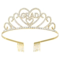 Tiara di laurea dorata con scritta GRAD in cristallo e pettini laterali per capelli - Oro